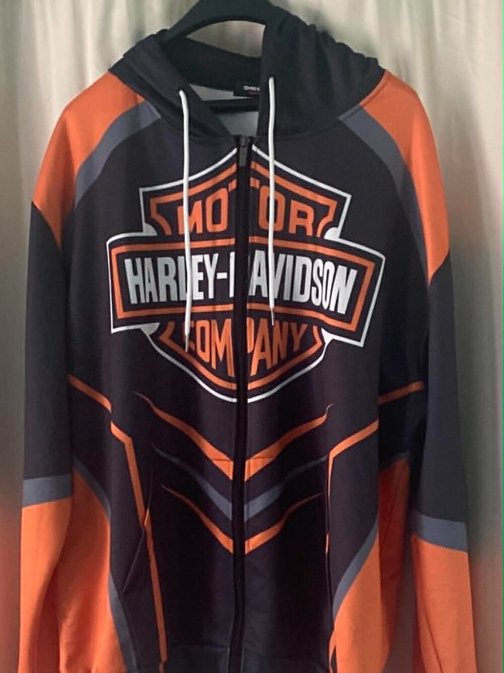 DYKHMILY Hoodie XL Black Orange Full Zip Biker Moto